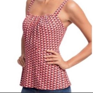 CAbi sleeveless orange & blue peplum Top size 6